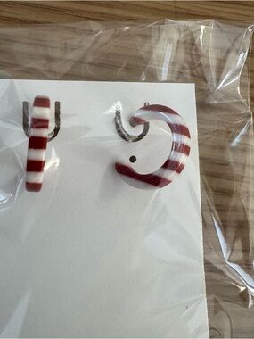 Red and White Striped Hoop Earrings